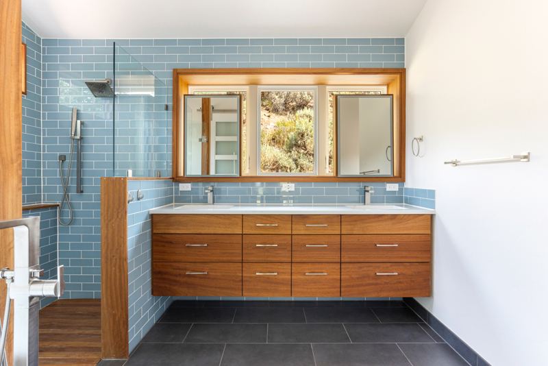 Spa-inspired primary bath with double vanity