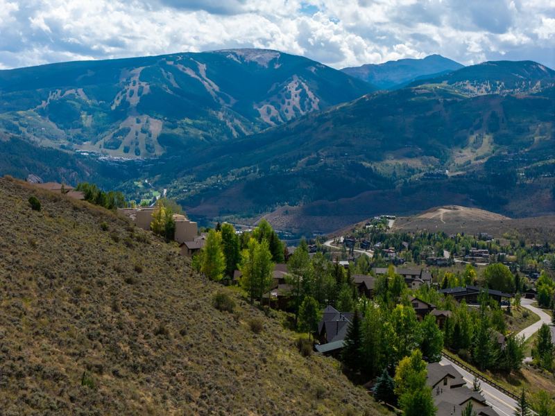 Aerial with Beaver Creek ski runs in the distance